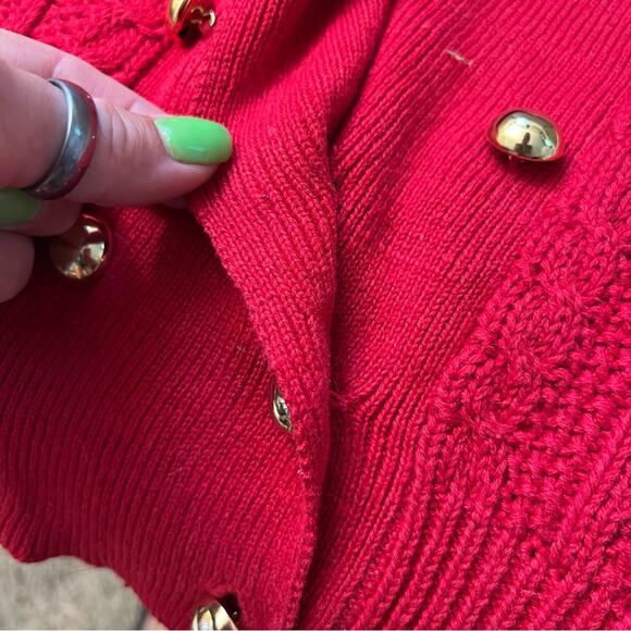 Vintage RUSS red cable knit double breasted sweater vest SM - Picture 4 of 4